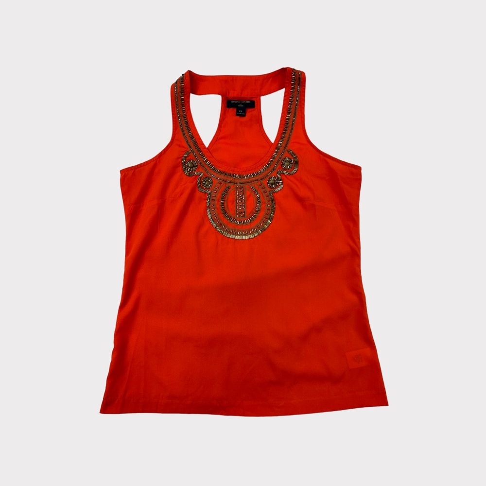 Banana Republic Orange Racerback with Bronze Beaded Detail Small Petite